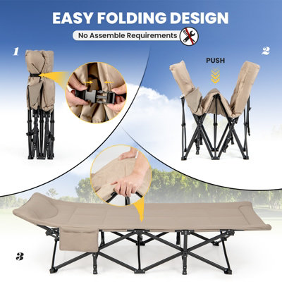 Costway Camping Tent Cot Folding Sleeping Cot Bed w/ Headrest for Adults Supports 180kg