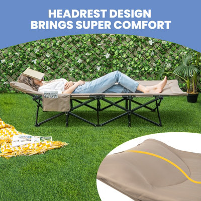 Costway Camping Tent Cot Folding Sleeping Cot Bed w/ Headrest for Adults Supports 180kg