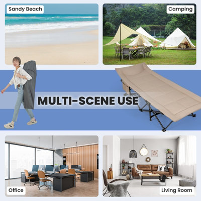 Costway Camping Tent Cot Folding Sleeping Cot Bed w/ Headrest for Adults Supports 180kg