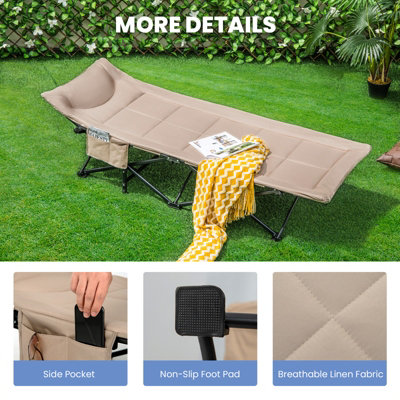 Costway Camping Tent Cot Folding Sleeping Cot Bed w/ Headrest for Adults Supports 180kg