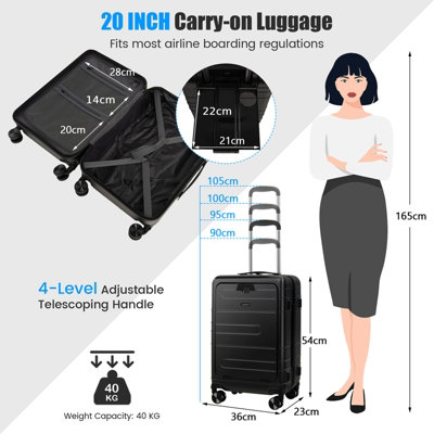 Costway Carry On Luggage 20'' Lightweight PC Hardshell Suitcase w/ Front Pocket
