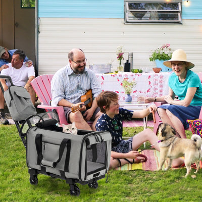 Costway Cat Dog Carrier Pet Travel Crate with Bag 4 Wheels Trolley Small Medium