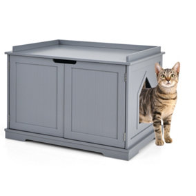 Costway Cat House Enclosed Cat Washroom with Cat Hole