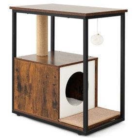 Costway Cat House Side Table Kitten Cat Cabinet End Table with Cat Condo