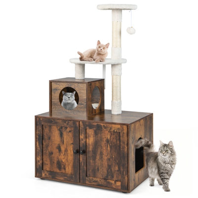 Costway Cat Litter Box Enclosure Enlarged Cat Litter Cabinet w/ Condo & 2 Platforms Price Comparisons | Compare The Build