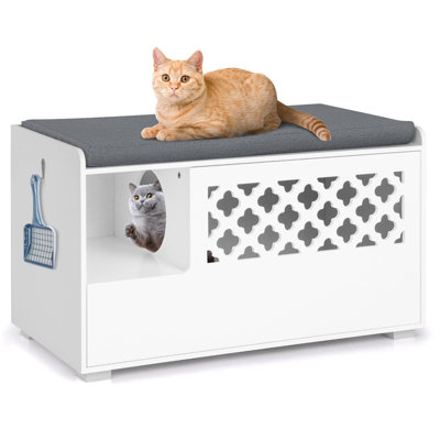 Costway Cat Litter Box Enclosure Furniture Kitty Washroom Hidden Cabinet w/ Front Flip Open Door