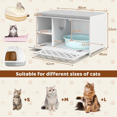 Costway Cat Litter Box Enclosure Furniture Kitty Washroom Hidden Cabinet w/ Front Flip Open Door - 3