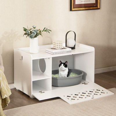 Costway Cat Litter Box Enclosure Furniture Kitty Washroom Hidden Cabinet w/ Front Flip Open Door - 4