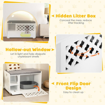 Costway Cat Litter Box Enclosure Furniture Kitty Washroom Hidden Cabinet w/ Front Flip Open Door - 7