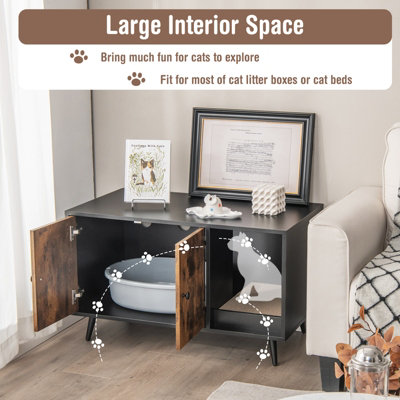 PawHut Wooden Cat Washroom Pet Litter Box Enclosure Kitten House Nightstand End Table Hideaway Cabinet With Magnetic Doors White | Canada