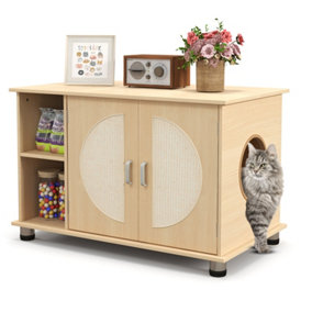 Costway Cat Litter Box Enclosure Hidden Cat Washroom Furniture w/ Storage