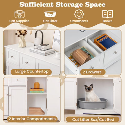 COSTWAY Cat Litter Box Enclosure Hidden Cat Washroom Side Cabinet ...