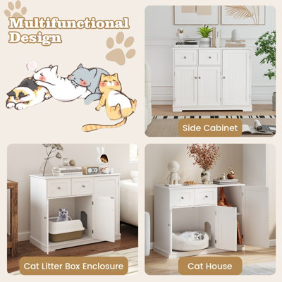 COSTWAY Cat Litter Box Enclosure Hidden Cat Washroom Side Cabinet ...