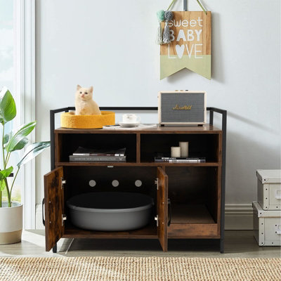 Costway Cat Litter Box Enclosure Hidden Cat Washroom w/ Storage Cabinet ...