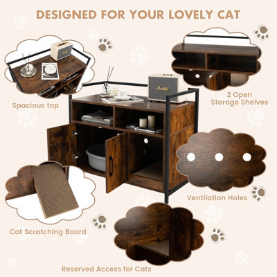 Costway Cat Litter Box Enclosure Hidden Cat Washroom w/ Storage Cabinet ...