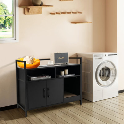 Costway Cat Litter Box Enclosure Hidden Cat Washroom w/ Storage Cabinet & Cat Scratch Pad - 5