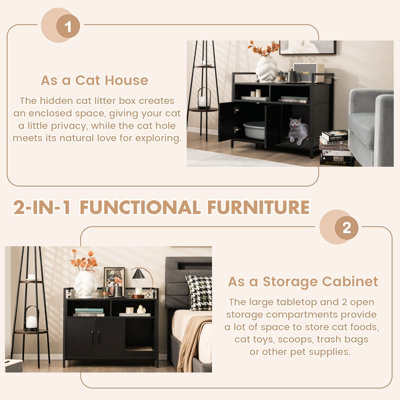 Costway Cat Litter Box Enclosure Hidden Cat Washroom w/ Storage Cabinet & Cat Scratch Pad - 6