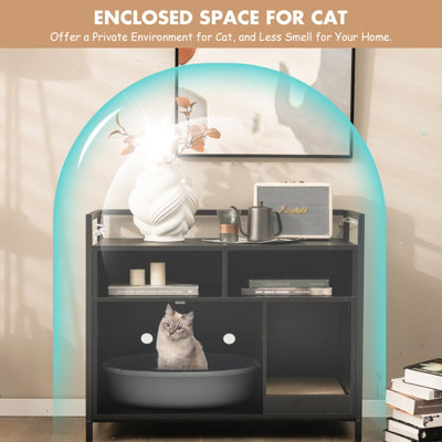Costway Cat Litter Box Enclosure Hidden Cat Washroom w/ Storage Cabinet & Cat Scratch Pad - 7