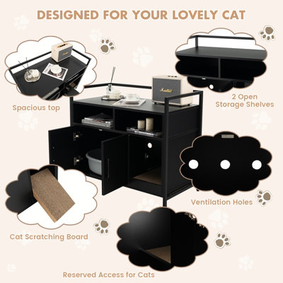 Costway Cat Litter Box Enclosure Hidden Cat Washroom w/ Storage Cabinet & Cat Scratch Pad - 8