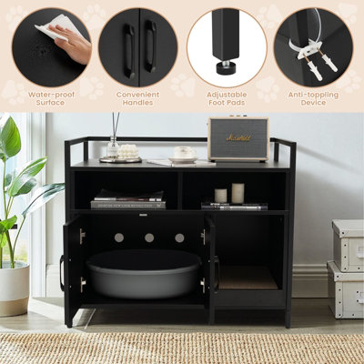 Costway Cat Litter Box Enclosure Hidden Cat Washroom w/ Storage Cabinet & Cat Scratch Pad - 9