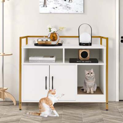 Costway Cat Litter Box Enclosure Hidden Cat Washroom w/ Storage & Cat Scratch Pad - 4