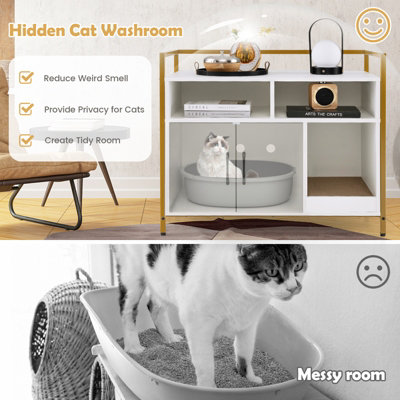 Costway Cat Litter Box Enclosure Hidden Cat Washroom w/ Storage & Cat Scratch Pad - 5