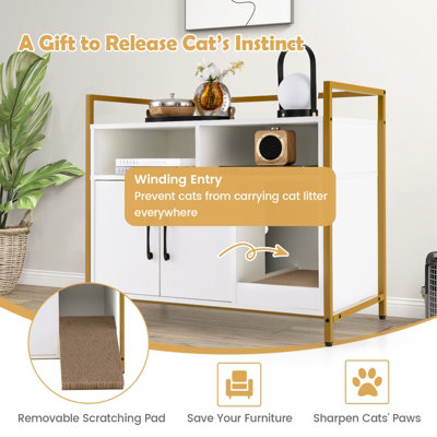 Costway Cat Litter Box Enclosure Hidden Cat Washroom w/ Storage & Cat Scratch Pad - 6
