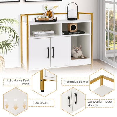 Costway Cat Litter Box Enclosure Hidden Cat Washroom w/ Storage & Cat Scratch Pad - 9