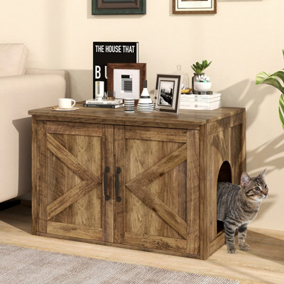 COSTWAY Cat Litter Box Enclosure Pet House End Table with Entrance Hole