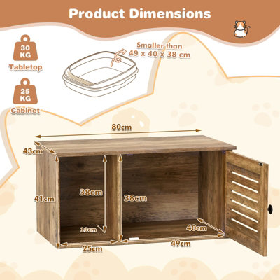 COSTWAY Cat Litter Box Enclosure Wooden Pet Side Table with Winding Entry