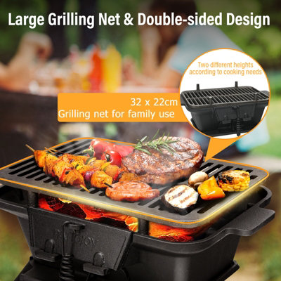 Costway Charcoal Grill Portable Barbecue Grill w/Double-sided Grilling Net - 7