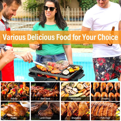Costway Charcoal Grill Portable Barbecue Grill w/Double-sided Grilling Net - 8