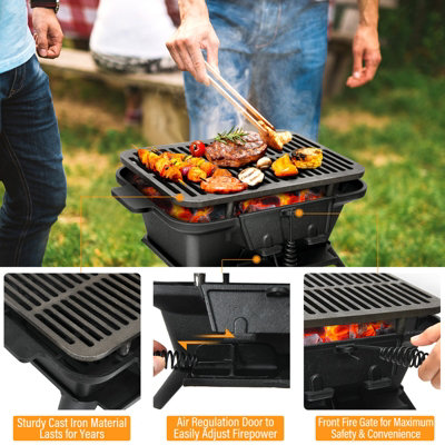 Costway Charcoal Grill Portable Barbecue Grill w/Double-sided Grilling Net - 9