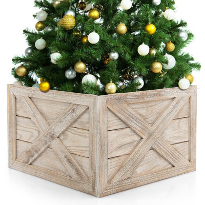 Costway Christmas Tree Collar Box Wooden Tree Box Stand Cover W/ Hook & Loop Fastener