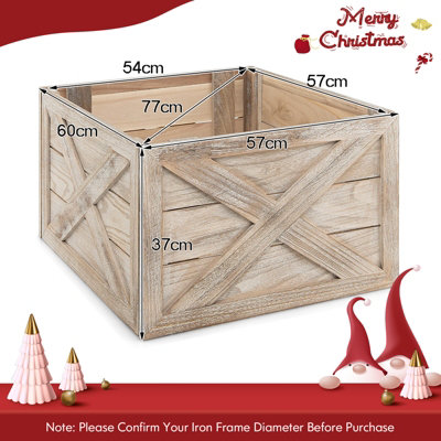 Costway Christmas Tree Collar Box Wooden Tree Box Stand Cover W/ Hook & Loop Fastener