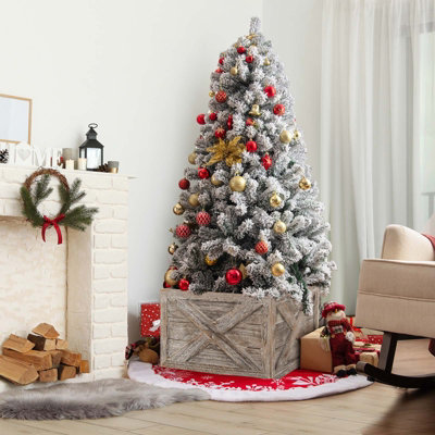 Costway Christmas Tree Collar Box Wooden Tree Box Stand Cover W/ Hook & Loop Fastener - 4