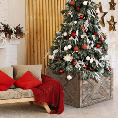 Costway Christmas Tree Collar Box Wooden Tree Box Stand Cover W/ Hook & Loop Fastener - 5