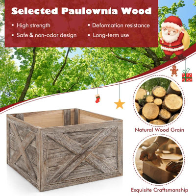 Costway Christmas Tree Collar Box Wooden Tree Box Stand Cover W/ Hook & Loop Fastener - 6