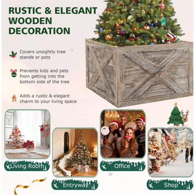 Costway Christmas Tree Collar Box Wooden Tree Box Stand Cover W/ Hook ...