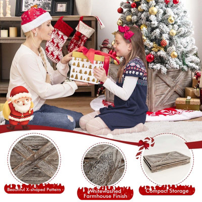 Costway Christmas Tree Collar Box Wooden Tree Box Stand Cover W/ Hook & Loop Fastener - 7