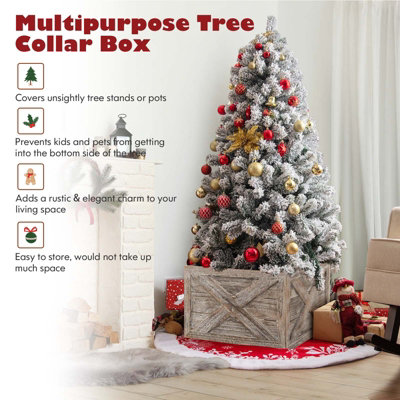 Costway Christmas Tree Collar Box Wooden Tree Box Stand Cover W/ Hook & Loop Fastener - 8
