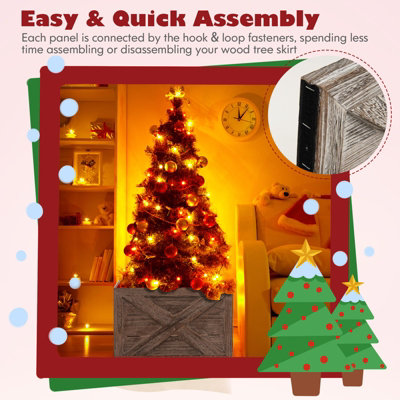 Costway Christmas Tree Collar Box Wooden Tree Box Stand Cover W/ Hook & Loop Fastener - 9
