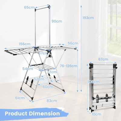 2-Level Foldable Clothes Drying Rack with Adjustable Gullwing - Costway