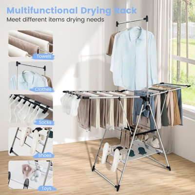 Costway Clothes Drying Rack Aluminum Gullwing Style Rack with 6-Level Adjustable Height