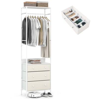 COSTWAY Clothes Rack Freestanding Closet Organizer with Drawers-White