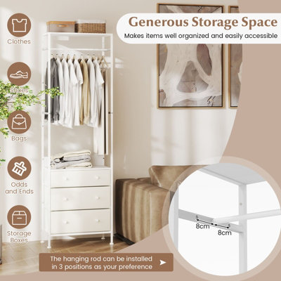 COSTWAY Clothes Rack Freestanding Closet Organizer with Drawers-White