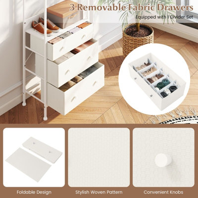 COSTWAY Clothes Rack Freestanding Closet Organizer with Drawers-White