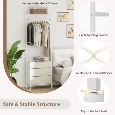 COSTWAY Clothes Rack Freestanding Closet Organizer with Drawers-White