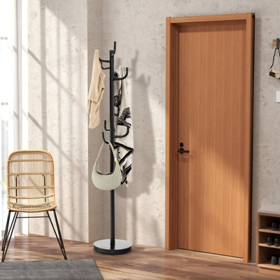 Costway Coat Hat Hanger 8 Hooks Freestanding Clothes Holder Organiser Stand Rack Home