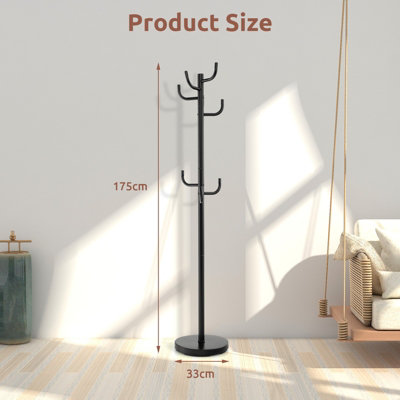 Costway Coat Hat Hanger 8 Hooks Freestanding Clothes Holder Organiser Stand Rack Home - 3